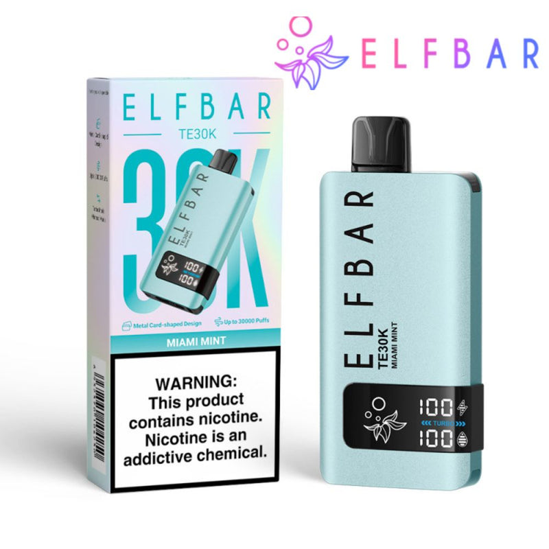 Pod Descartável Premium Elfbar TE30K Miami Mint com 30.000 puffs, sabores deliciosos, bateria recarregável e entrega rápida via moto boy para Itajaí, Balneário Camboriú e Itapema!
