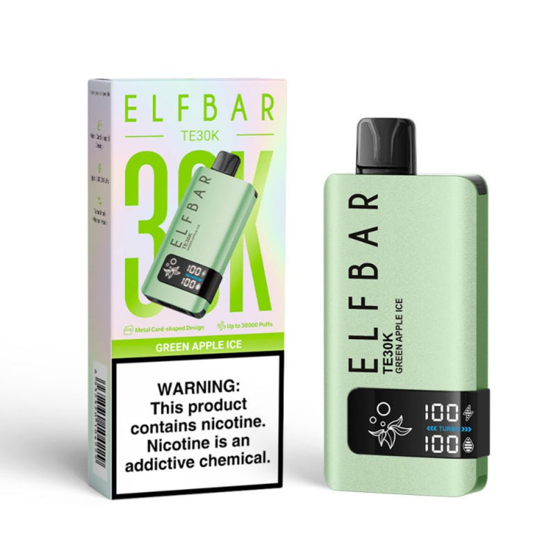 Pod Descartável Premium Elfbar TE30K Green Apple Ice com 30.000 puffs, sabores deliciosos, bateria recarregável e entrega rápida via moto boy para Itajaí, Balneário Camboriú e Itapema!