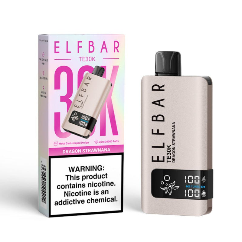 Pod Descartável Premium Elfbar TE30K Dragon Strawnana com 30.000 puffs, sabores deliciosos, bateria recarregável e entrega rápida via moto boy para Itajaí, Balneário Camboriú e Itapema!